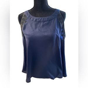 NWOT midnight blue and black sleeveless tunic with lace embellishment